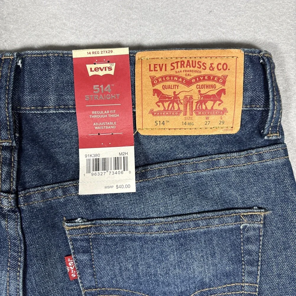 Levis 514 Straight Fit Jeans Boys Reg Red Tab Medium Wash Size: 14R 27x29 NWT